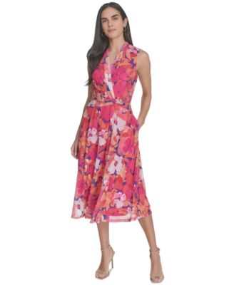 Jessica Howard - Petite Floral Surplice-Neck Midi Dress