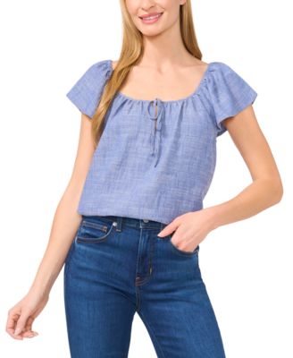 CeCe - Women's Split-Neck Flutter-Sleeve Top