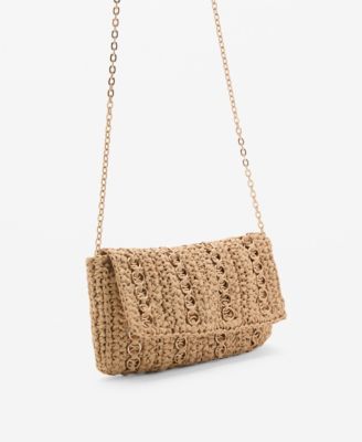 MANGO - Women's Metal Rings Natural Fiber Bag