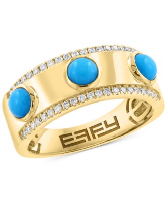 EFFY Collection - Turquoise (4mm) & Diamond (1/5 ct. t.w.) Band Ring in 14k Gold-Plated Silver