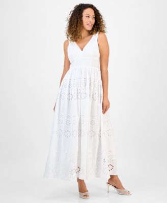 I.N.C. International Concepts - Petite Cotton Eyelet V-Neck Maxi Dress