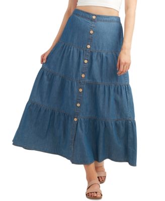 BCX - Juniors' Denim Tiered Maxi Skirt