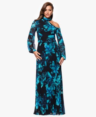 XSCAPE - Petites Mock-Neck Cutout Long-Sleeve Long Sheath Dress