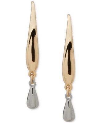 DKNY - Two-Tone Tear Drop Polished Threader Earrings