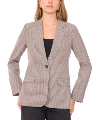 1.STATE - Women's Peak Lapel Button Front Small Check Blazer