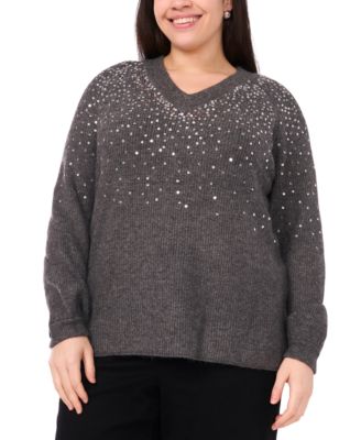 Vince Camuto - Plus Size Sequin V-Neck Raglan Sweater