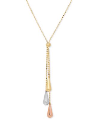 Italian Gold - Tri-Gold Lariat Necklace in 14k Gold, White Gold and Rose Gold