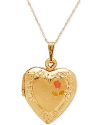 Italian Gold - Engraved Heart Locket Pendant Necklace in 10k Gold