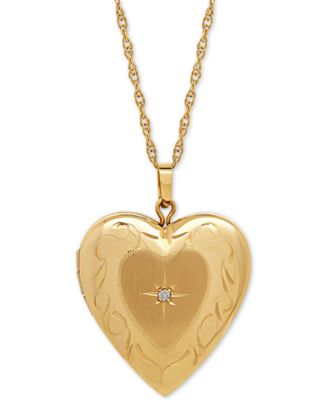 Italian Gold - Diamond Accent Heart Locket Pendant Necklace in 10k Gold