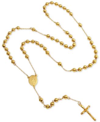 Macy's - Men's Beaded Cross 28" Rosary Necklace in Yellow Ion-Plated Stainless Steel