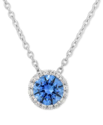 Arabella - Blue Cubic Zirconia 18" Pendant Necklace in Sterling Silver