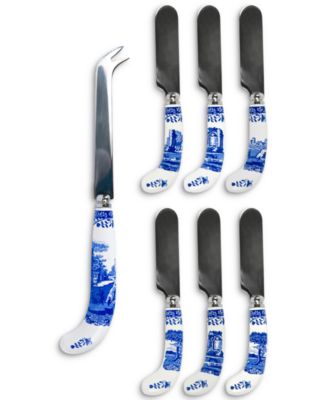 Spode - Blue Italian Cheese Knife & Set of 6 Spreaders