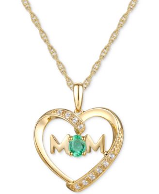 Macy's - Emerald (1/6 ct. t.w.) & Diamond Accent Mom Heart 18"  Pendant Necklace in 14k Gold