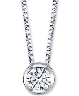 Sirena - Diamond Bezel Solitaire 18" Pendant Necklace (1/10 ct. t.w.) in 14k Gold