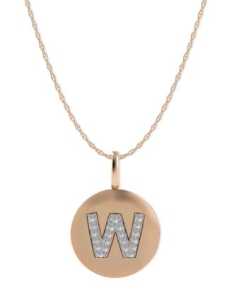 Macy's - 14k Rose Gold Necklace, Diamond Accent Letter W Disk Pendant
