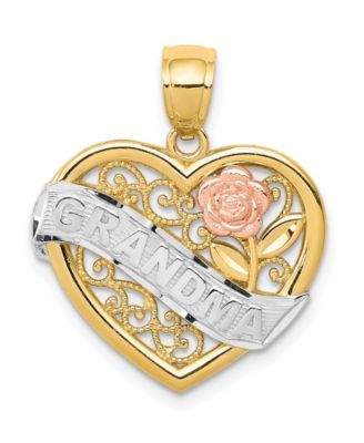 Macy's - Grandma Heart Pendant in 14k Yellow Rose Gold and Rhodium