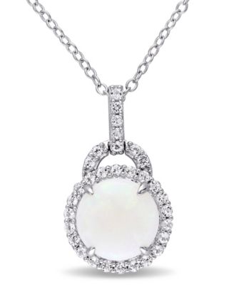 Macy's - Opal (1-3/4 ct. t.w.) and White Topaz (2/5 ct. t.w.) Halo Charm 18" Necklace in Sterling Silver