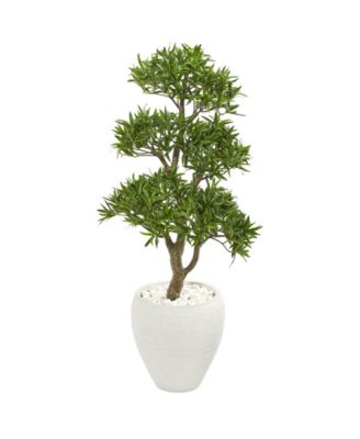 Nearly Natural - 43" Bonsai Styled Podocarpus Artificial Tree in White Planter