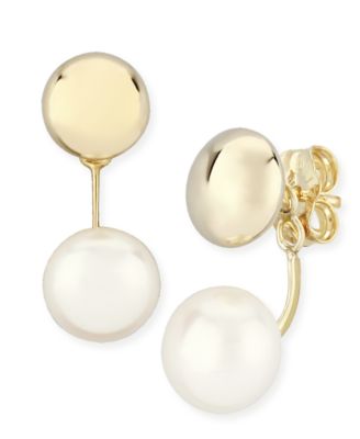Macy's - Flat Ball Pearl (8 1/2 mm) Drop Earrings Set in 14k Yellow Gold