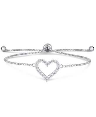 Macy's - Cubic Zirconia Heart Adjustable Slider Bolo Bracelet in Fine Silver Plate