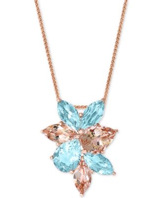 LALI Jewels - Aquamarine (2-5/8 ct. t.w.) & Morganite (2-1/4 ct. t.w) 18" Pendant Necklace in 14k Rose Gold