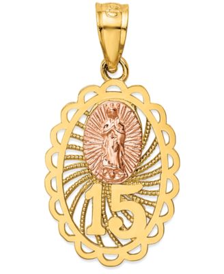 Macy's - "15" Our Lady of Guadeloupe Two-Tone Charm Pendant in 14k Yellow & Rose Gold