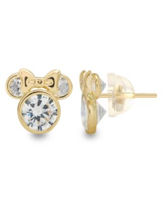 Disney - Children's Cubic Zirconia Minnie Mouse Stud Earrings in 14k Gold