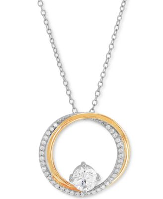 Macy's - Cubic Zirconia Double Circle 18" Pendant Necklace in Sterling Silver & 14k Gold-Plate
