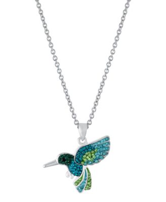 Macy's - Crystal Hummingbird Pendant 16+2" Extender Chain In Fine Silver Plated