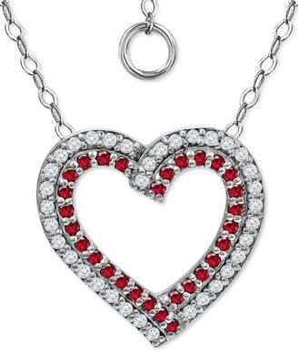 Giani Bernini - Lab-Grown Ruby & Cubic Zirconia Heart Pendant Necklace in Sterling Silver, 16" + 2" extender