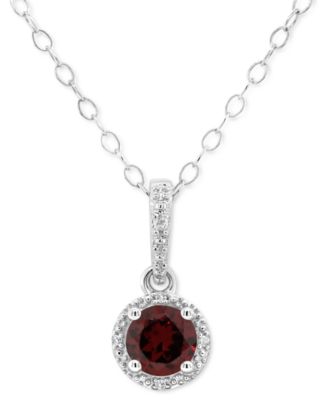 Macy's - Amethyst (3/4 ct. t.w.) & Diamond Accent Solitaire 18" Pendant Necklace in Sterling Silver (Also in Citrine, Rhodolite Garnet, Peridot, Blue Topaz, & White Topaz)