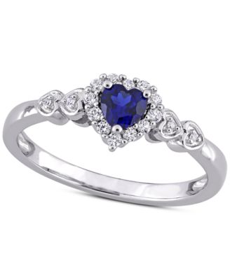 Macy's - Lab-Grown Blue Sapphire (1/4 ct. t.w.), Lab-Grown White Sapphire (1/8 ct. t.w.), & Diamond Accent Heart Ring in Sterling Silver