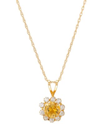 Macy's - Citrine (3/8 ct. tw.) & Lab-Grown White Sapphire (1/3 ct. t.w.) Halo 18" Pendant Necklace in 14k Gold (Also in Lab-Grown Opal & Lab-Grown Blue Sapphire)
