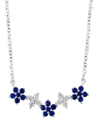 LALI Jewels - Ruby (3/8 ct. t.w.) & Diamond (1/8 ct. t.w.) Flower Collar Necklace in 14k Rose Gold, 16" + 2" extender (Also in Sapphire)