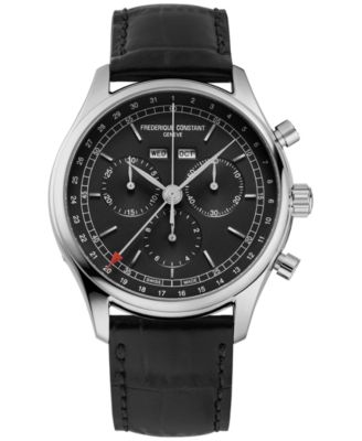 Frederique Constant - Men's Swiss Chronograph Black Leather Strap Watch 40mm