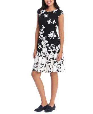 London Times - Women's Printed Cap-Sleeve Fit & Flare Dress