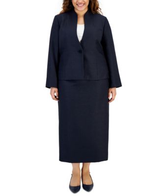 Le Suit - Plus Size Shimmer Tweed Jacket & Midi Skirt