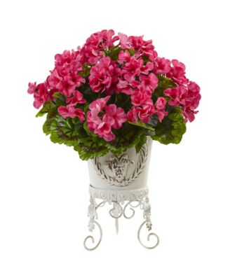 Nearly Natural - Geranium UV-Resistant Indoor/Outdoor Artificial Plant in Metal Planter