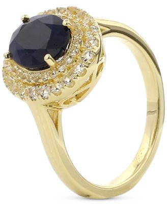 Macy's - Emerald (1-1/2 ct. t.w.) & White Topaz (1/2 ct. t.w.) Halo Ring in Gold-Plated Sterling Silver (Also in Ruby & Sapphire)
