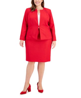 Le Suit - Plus Size Houndstooth Skirt Suit