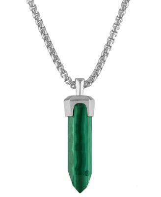Bulova - Men's Icon Malachite Pendant Necklace in Sterling Silver, 24" + 2" extender