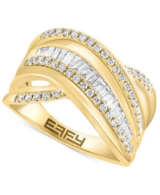 EFFY Collection - Diamond Baguette & Round Multirow Crossover Ring (5/8 ct. t.w.) in 14k Gold