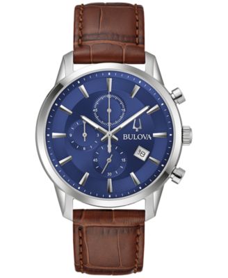 Bulova - Men's Chronograph Classic Sutton Brown Leather Strap Watch 41mm