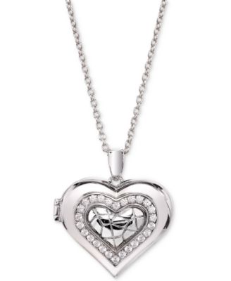 Macy's - Diamond Heart Locket 18" Pendant Necklace (1/4 ct. t.w.) in Sterling Silver