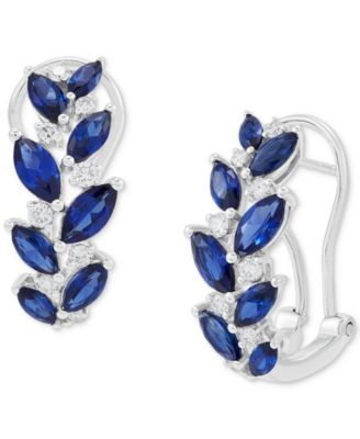Grown With Love - Lab Grown Sapphire (3-1/6 ct. t.w.) & Lab Grown Diamond (1/3 ct. t.w.) Vine-Inspired Hoop Earrings in 14k White Gold, 0.79"