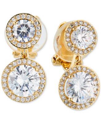 Eliot Danori - Silver-Tone Cubic Zirconia Round Halo Drop Clip-On Earrings, Created for Macy's