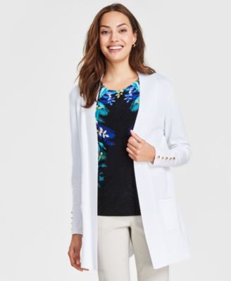 JM Collection - Petite Open-Front Buttoned-Cuff Cardigan