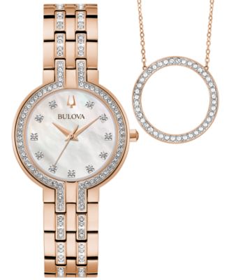 Bulova - Women's Classic Crystal Rose Gold-Tone Bracelet Watch Box Set 30mm