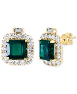 EFFY Collection - Lab Grown Emerald (5-5/8 ct. t.w.) & Lab Grown Diamond (2-1/10 ct. t.w.) Halo Stud Earrings in 14k Gold