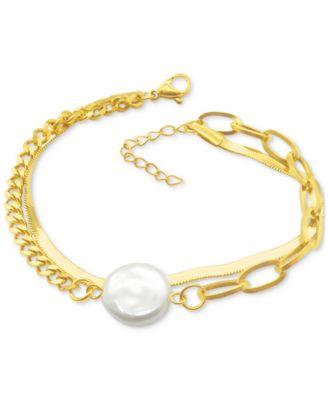 ADORNIA - 14k Gold-Plated Freshwater Pearl (13mm) Mixed Chain Bracelet